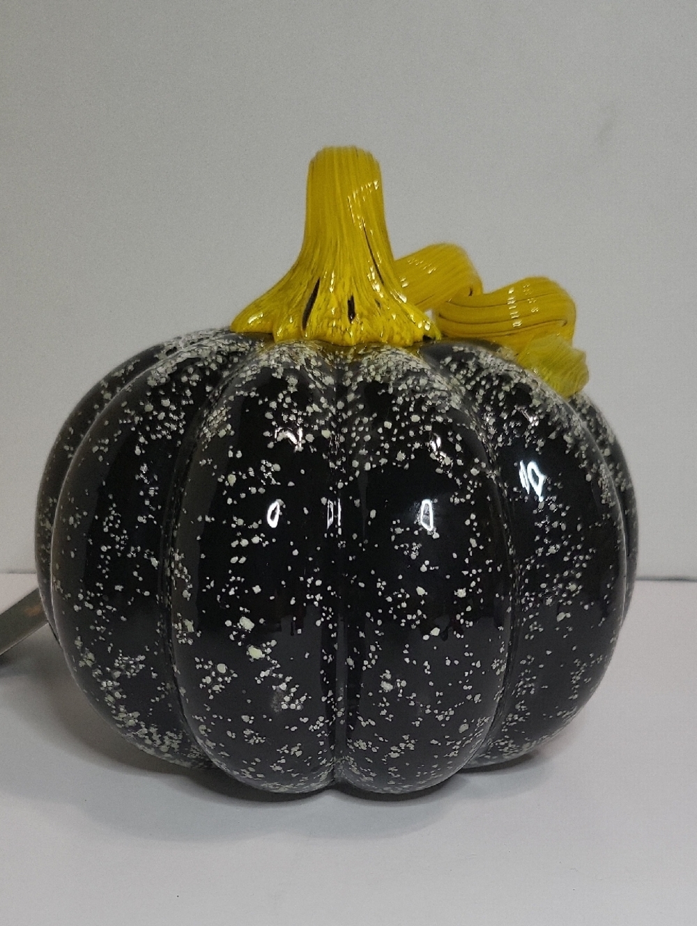 Decorative Glow In The Dark Black Glass Pumpkin with Yellow Stem - Picture 2 of 7